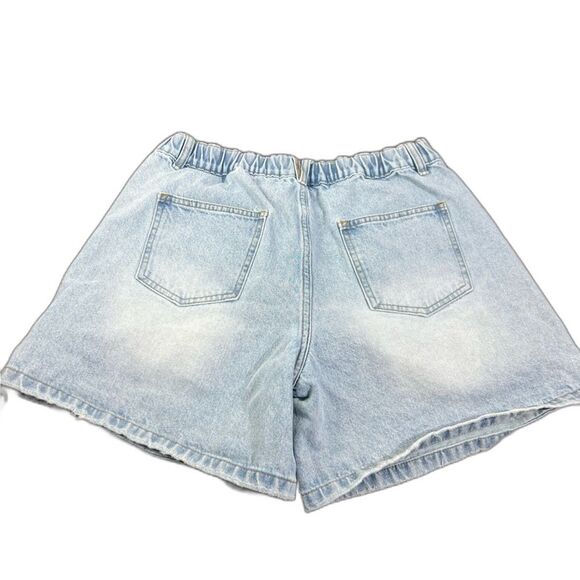 Cider Denim Shorts Sky Blue Pleated High Waist L Wide Leg Vibe - Picture 2 of 11